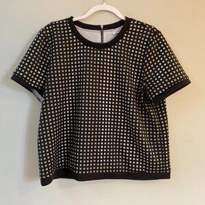 Calvin Klein Top & Skirt Set in Modern Black & White Plaid Mesh